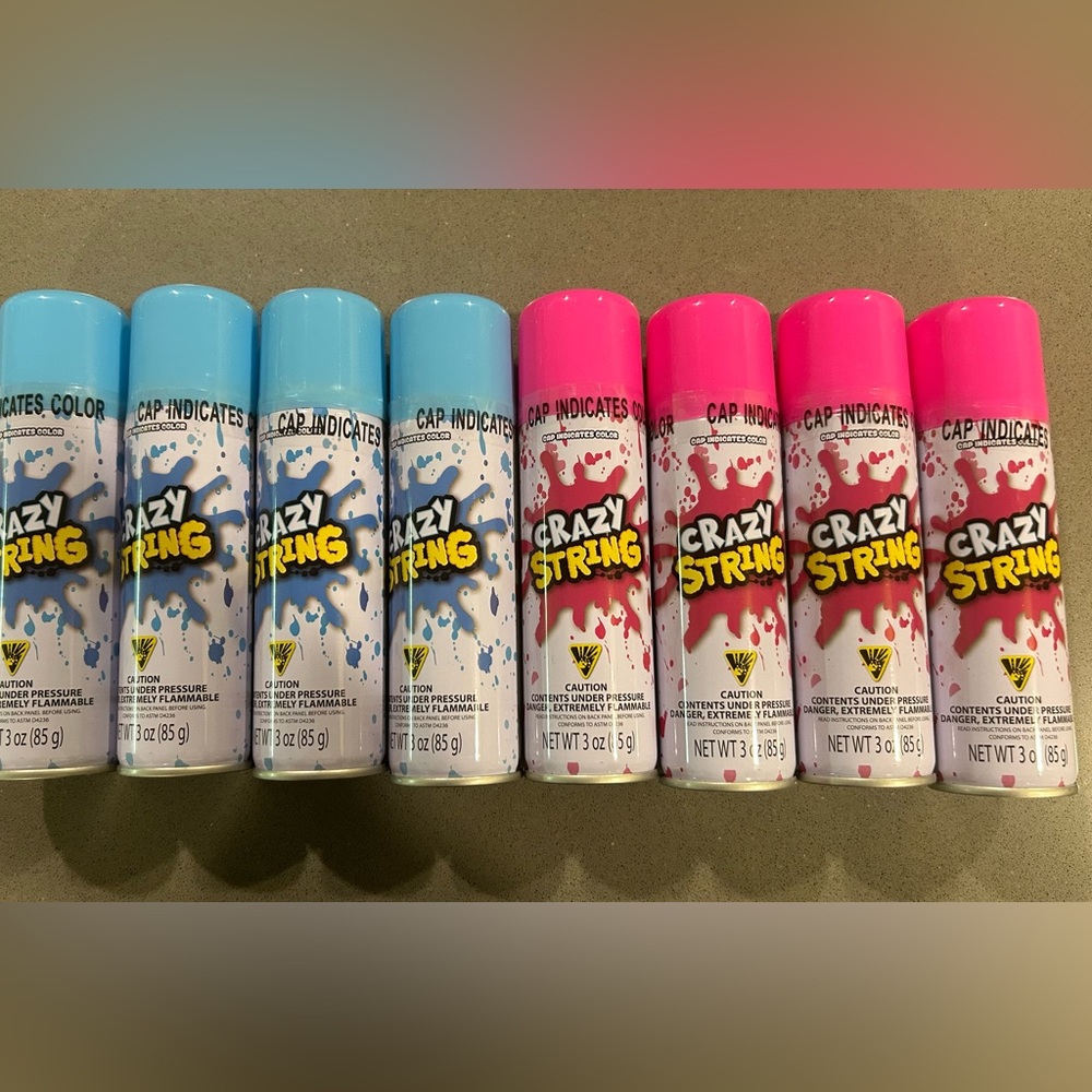 8 Cans of Crazy String - 2 colors - Pink and Blue